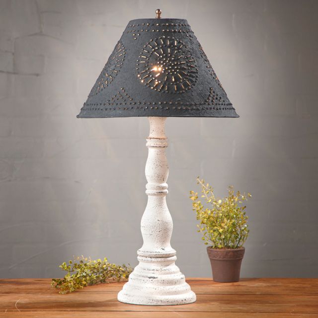 Davenport Lamp in Americana Vintage White with Textured Black Tin Shade
