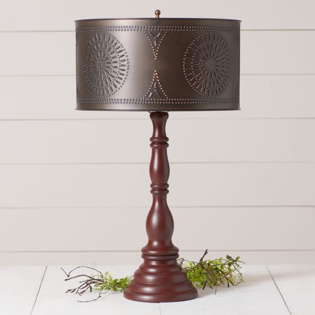 Davenport Wood Table Lamp in Rustic Red with Drum Shade