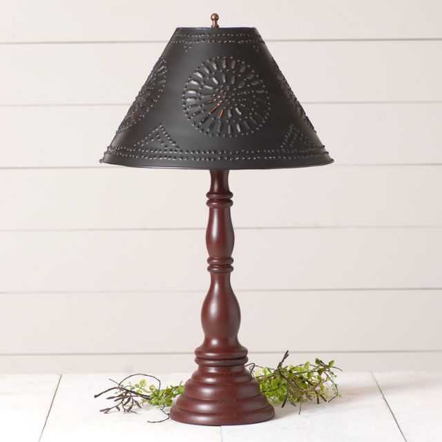 Davenport Wood Table Lamp in Rustic Red with Metal Tapered Shade