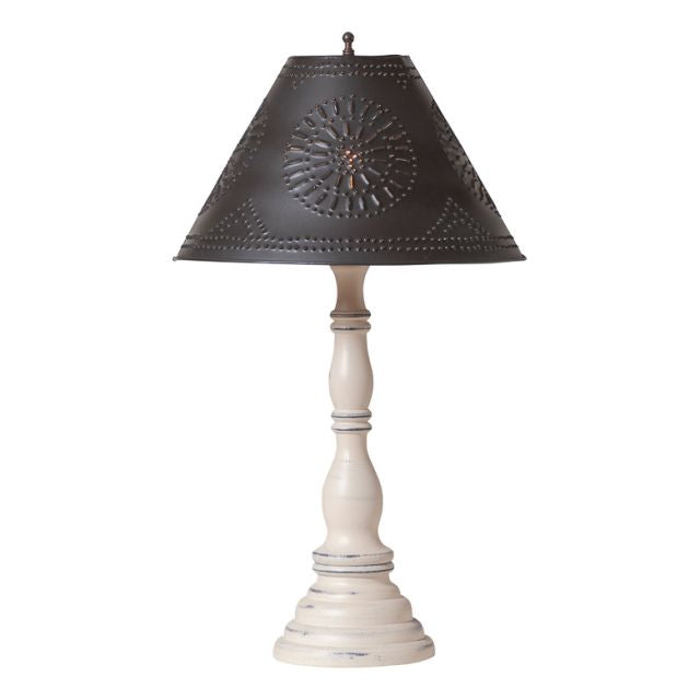 Davenport Wood Table Lamp in Rustic White with Metal Tapered Shade