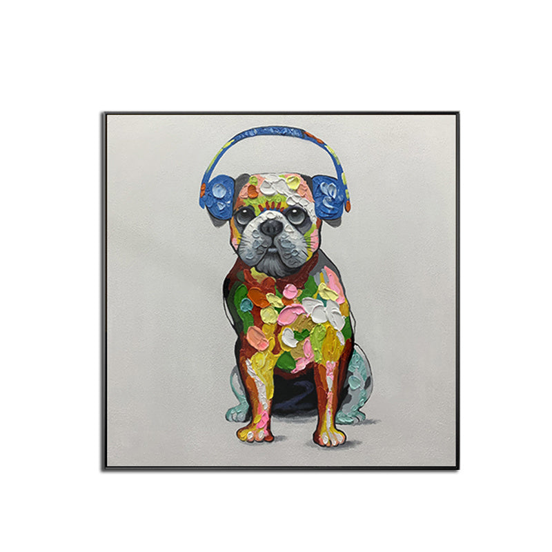 Dog w Headphones Abstract Oil Painting