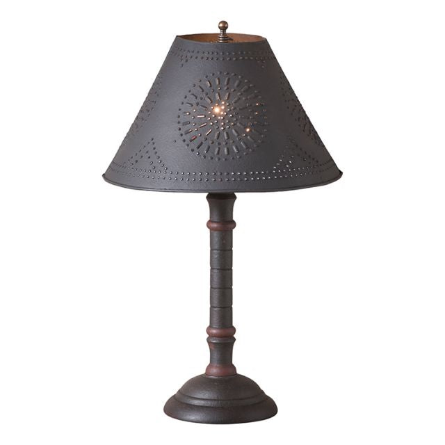 Gatlin Lamp in Hartford Black with Red with Textured Black Tin Shade
