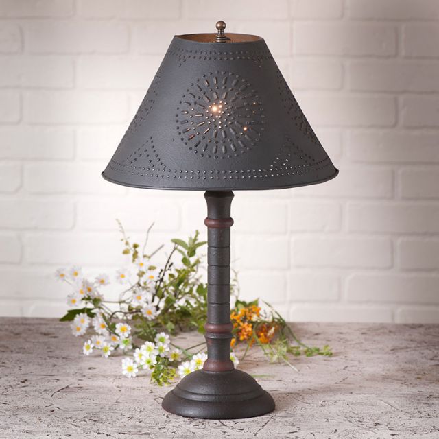 Gatlin Lamp in Hartford Black with Red with Textured Black Tin Shade
