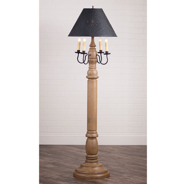 General James Floor Lamp Americana Pearwood with Textured Black Tin Shade