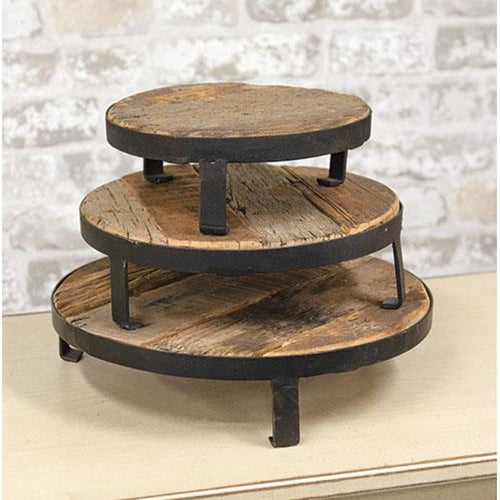 Weathered Wood and Metal Round Risers (Set of 3)