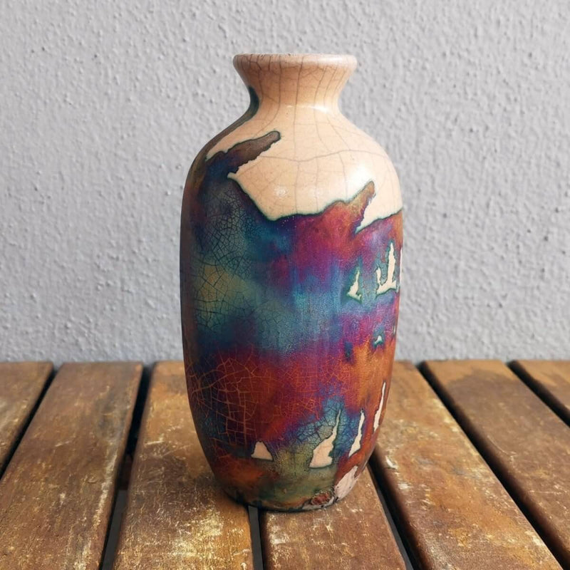 Koban Ceramic Raku Vase with Water Tube by RAAQUU