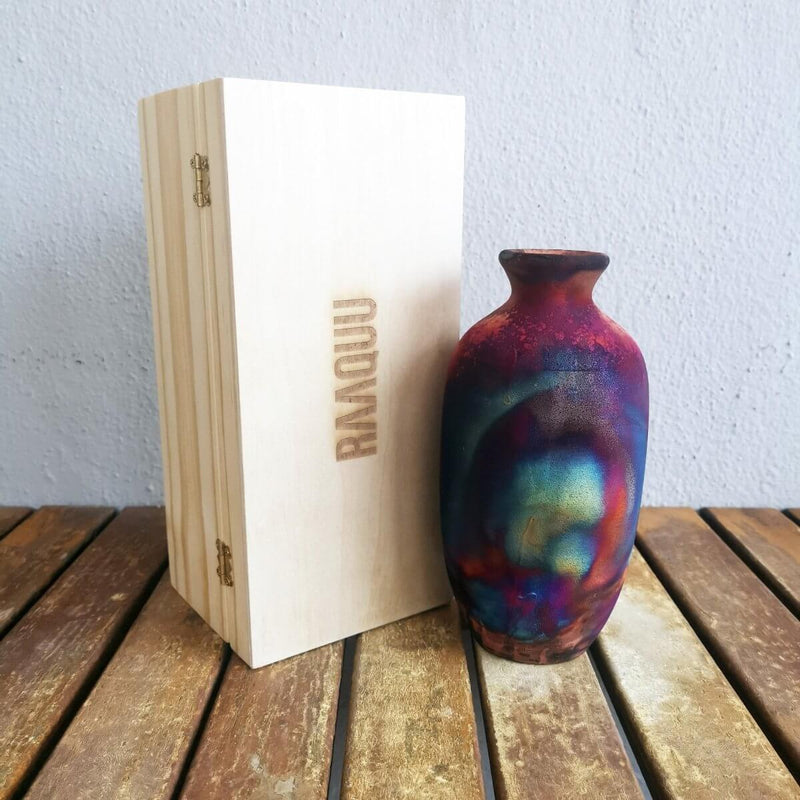 Koban Ceramic Raku Vase with Gift Box by RAAQUU