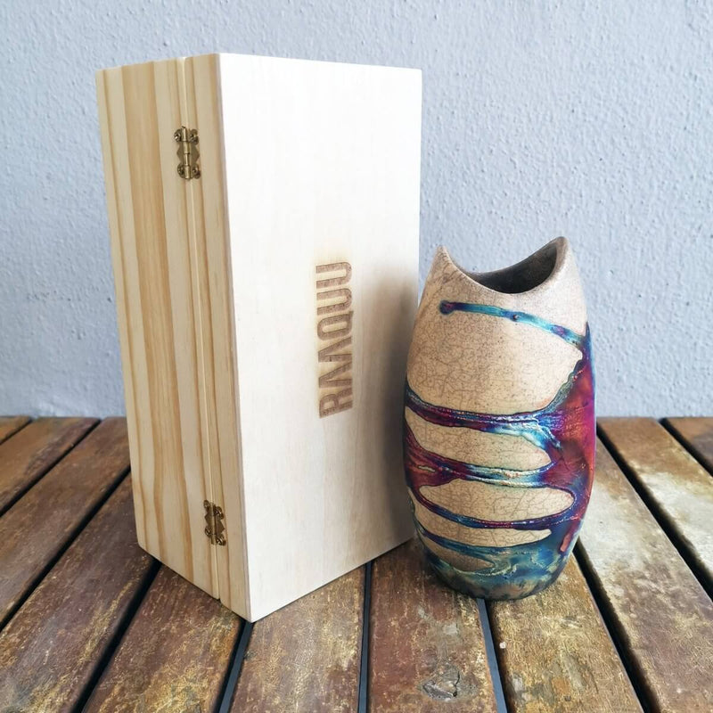 Koi Ceramic Raku Vase with Gift Box by RAAQUU