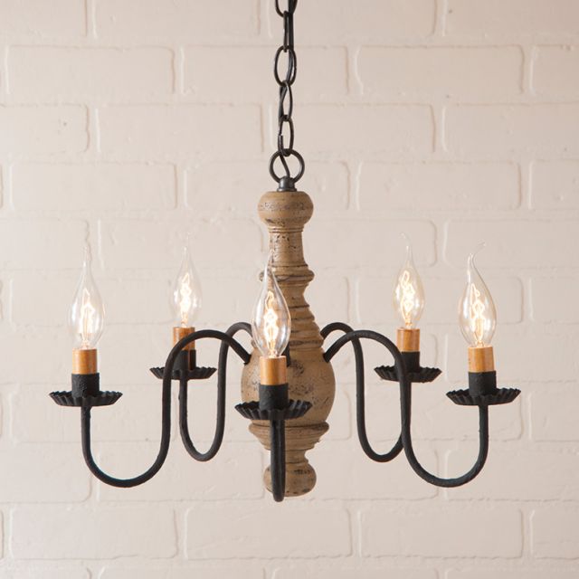 5-Arm Lancaster Wood Chandelier in Americana Pearwood