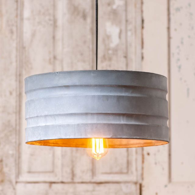 Large Drum Pendant in Weathered Zinc