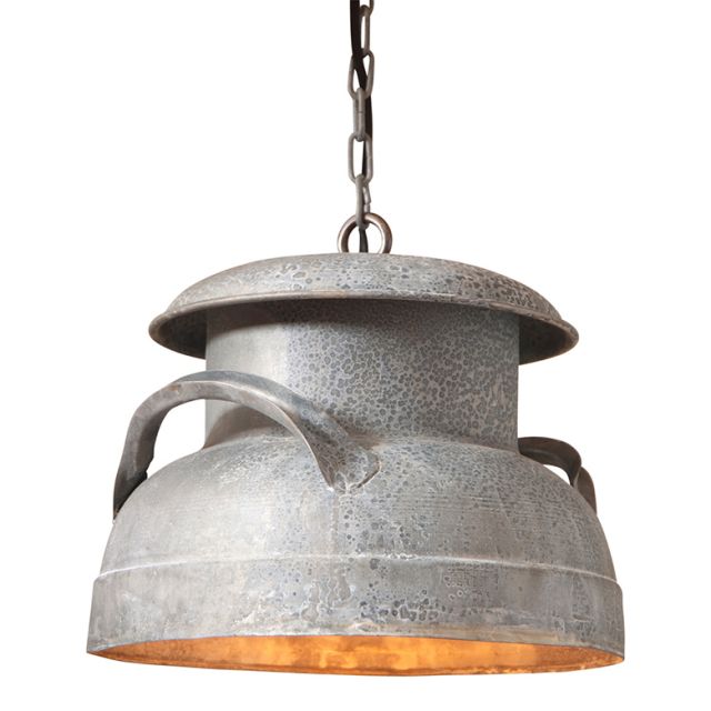 Milk Can Pendant in Weathered Zinc