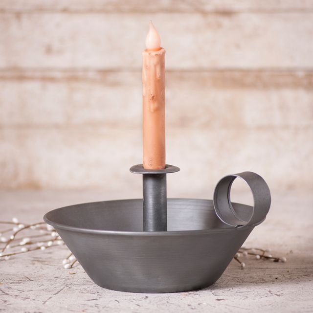 Round Tapered Pan Candle Holder in Antique Tin