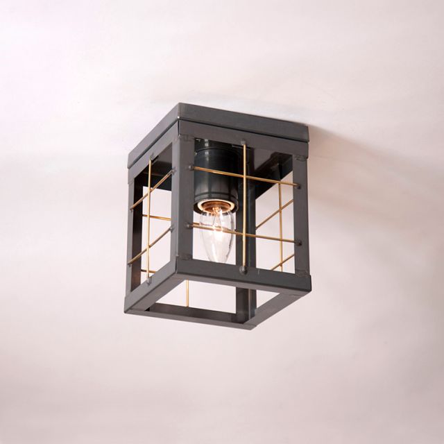 1 Light Flush Mount Single Ceiling Light with Brass Bars in Country Tin