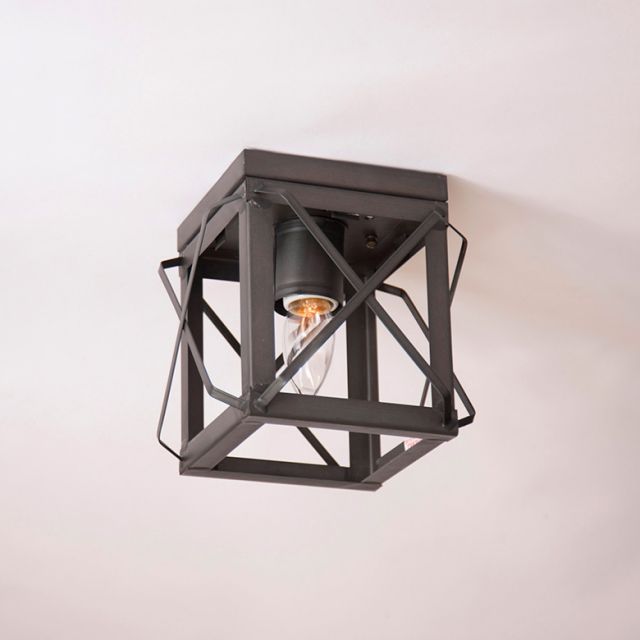 1 Light Flush Mount Single Ceiling Light with Folded Bars in Kettle Black