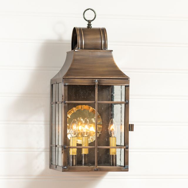 Stenton Outdoor Wall Light in Solid Weathered Brass - 3 Light