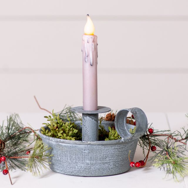 Tapered Pan Candle Holder in Weathered Zinc