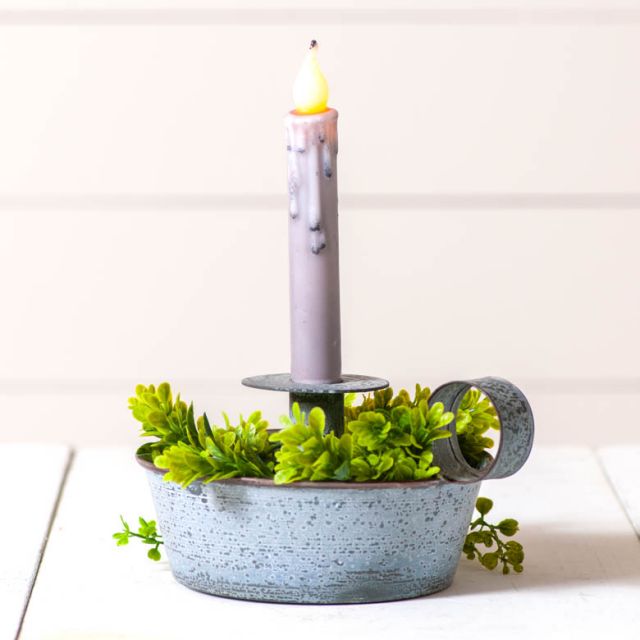 Tapered Pan Candle Holder in Weathered Zinc
